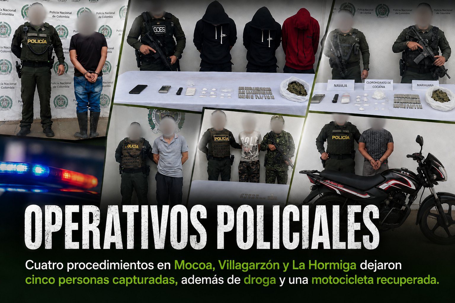 Operativos policiales dejan capturas y recuperación de elementos en Putumayo