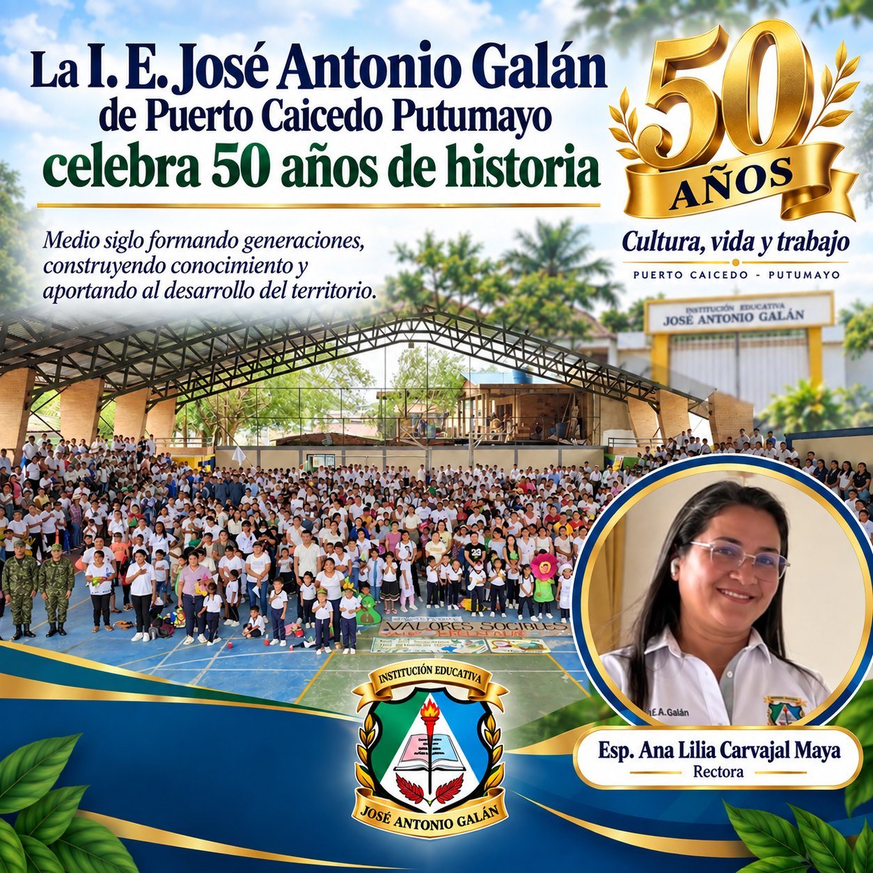La I. E. José Antonio Galán de Pto. Caicedo Putumayo celebra 50 años de historia con homenaje a la literatura y una variada programación educativa, cultural y deportiva